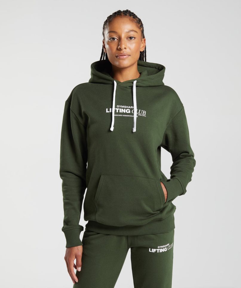 Women\'s Gymshark Social Club Oversized Hoodie Olive | CA D18N7A